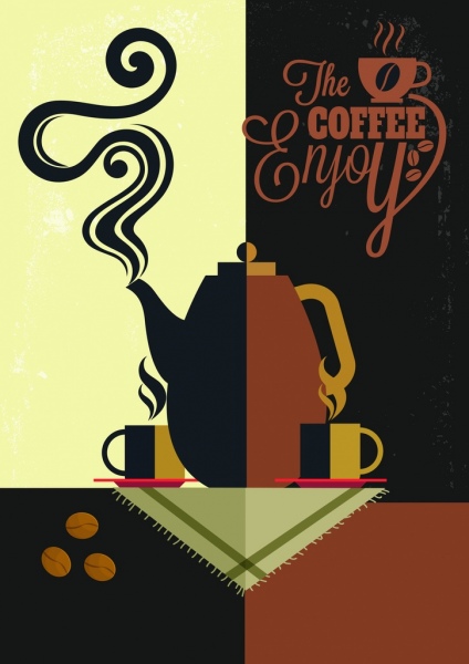pot di banner di pubblicità caffè tazza design classico icone