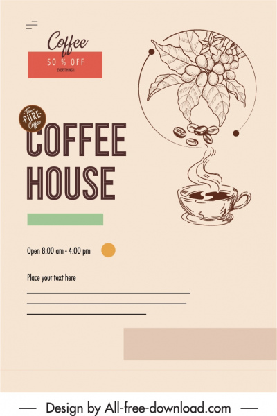 café publicidade banner design retrô esboço de feijão copa de feijão