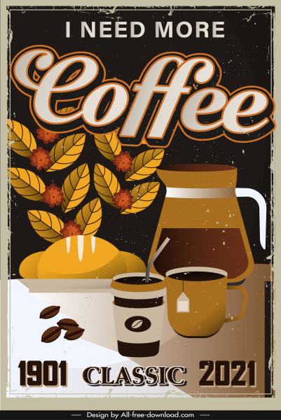 kahve reklam afiş şablonu retro tasarım