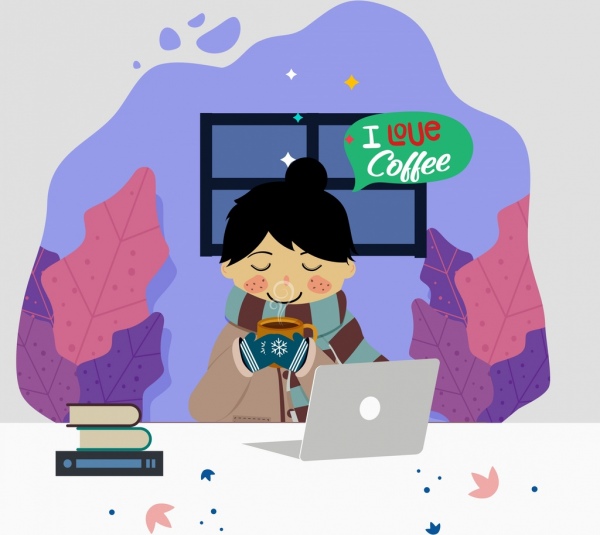 café publicidad banner trabajo icono colores dibujos animados