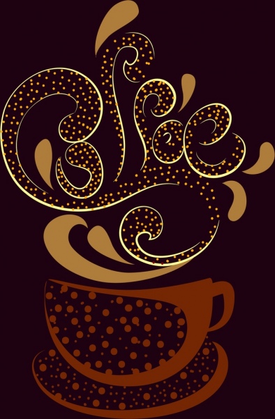 コーヒー カップ豆アイコン曲線書道デザインの広告