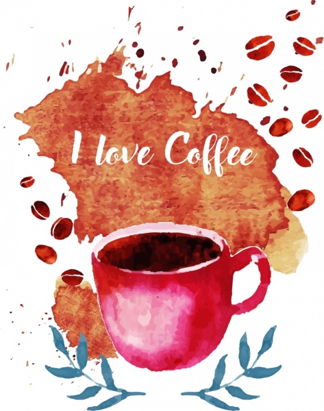 Kaffee Werbung Grunge-Aquarell Design-Tasse-Muttern-Ikonen