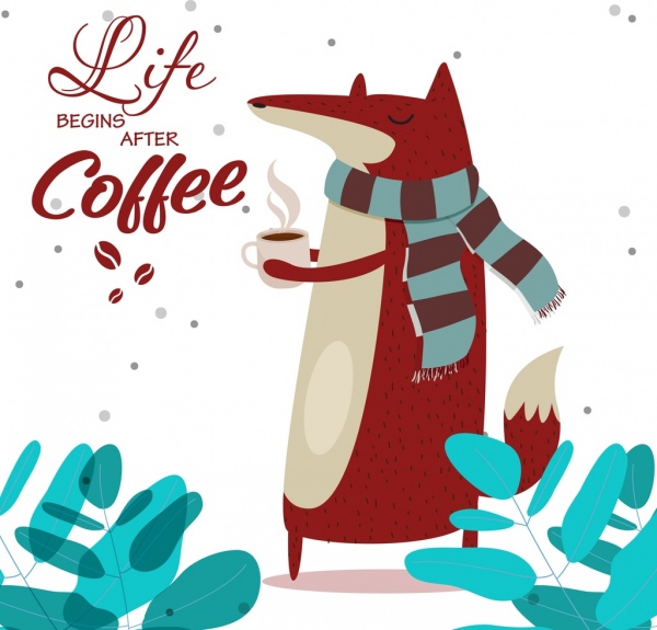 커피 광고 양식 아이콘 재미 있은 만화 디자인 폭스