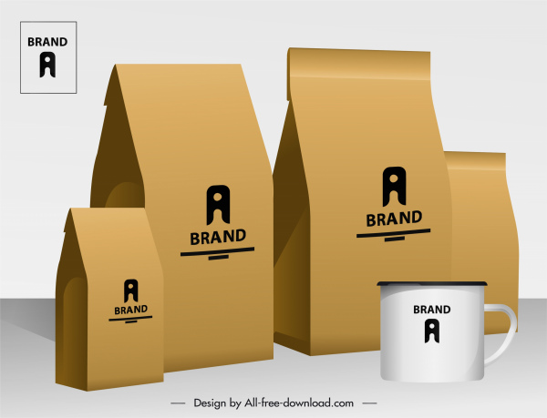 modèle de publicité de café 3d paquet tasse croquis