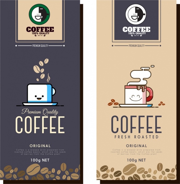 шаблоны рекламных объявлений кофе стилизованные Кубок бобы иконы украшения