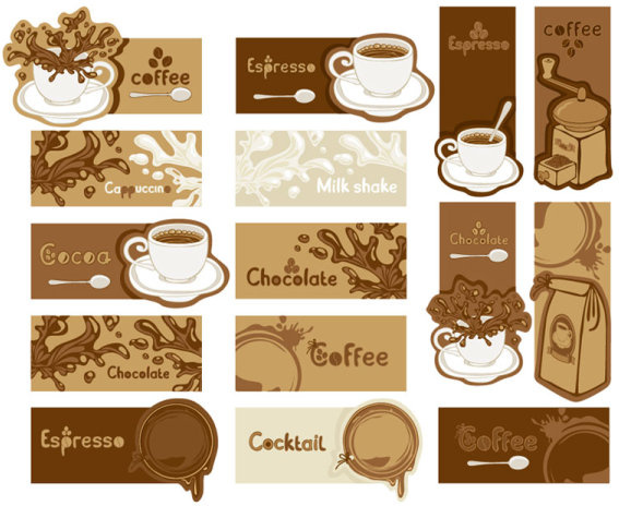 vetor cartões de elementos de café e chocolate