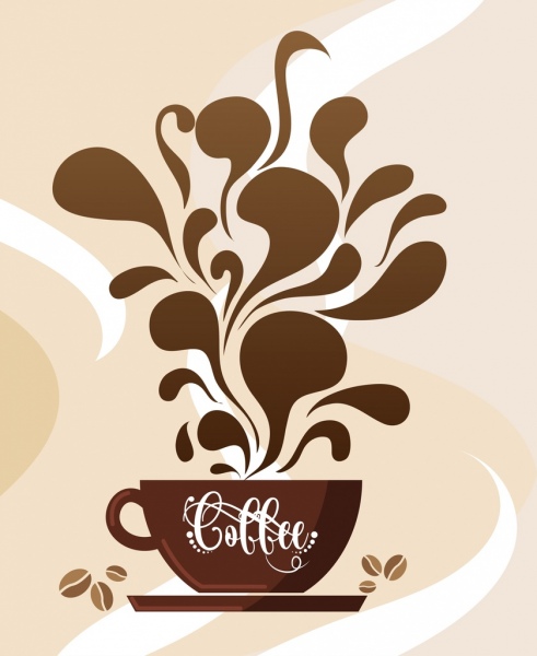 القهوة كأس براون خلفية الديكور دفقة من السائل