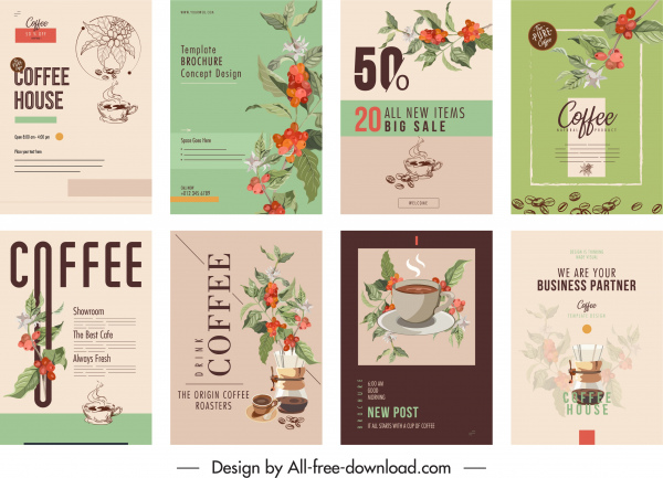 plantillas de portada de folleto de café elegante decoración floral clásica