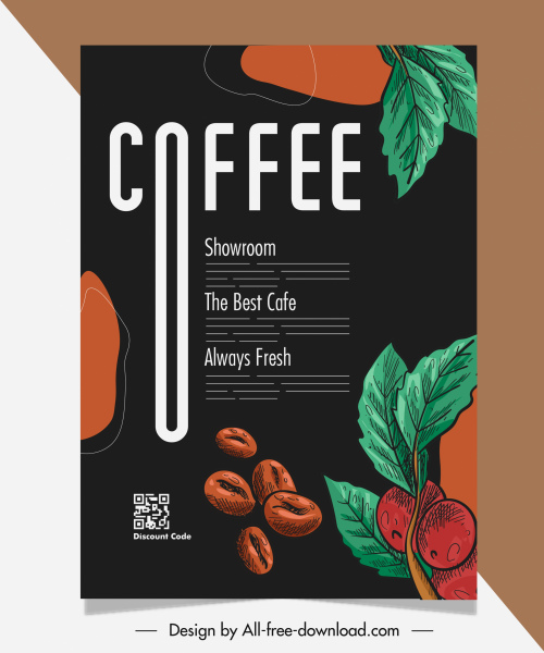 Kaffee Broschüre Vorlage elegantes dunkles Design handgezeichnet klassisch