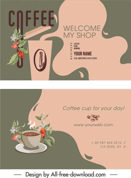 кофе шаблон визитной карточки элегантный классический декор деформации