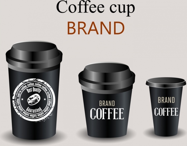 Taza de café iconos 3d diseño negro brillante