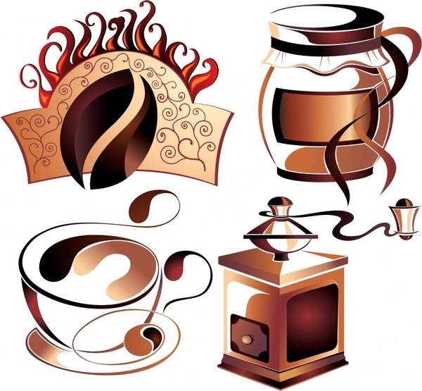 elemen desain kopi sketsa simbol 3d coklat