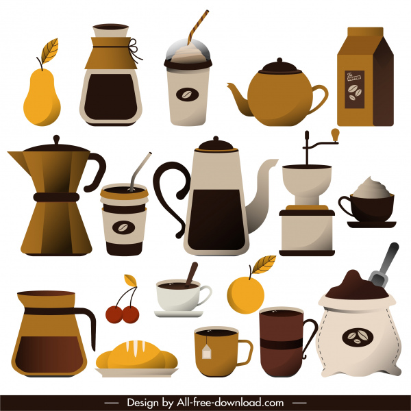 咖啡飲料設計項目彩色古典物體素描
