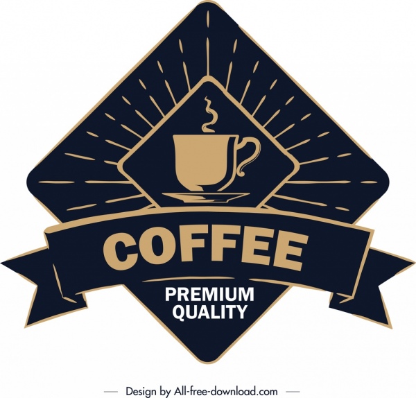 Coffee Label Template Classical Dark Ribbon Geometric Decor