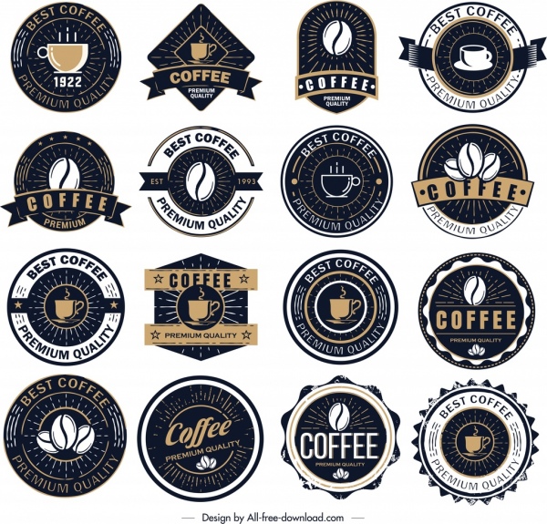 Kaffee-label Vorlagen Sammlung dunkle klassisches design