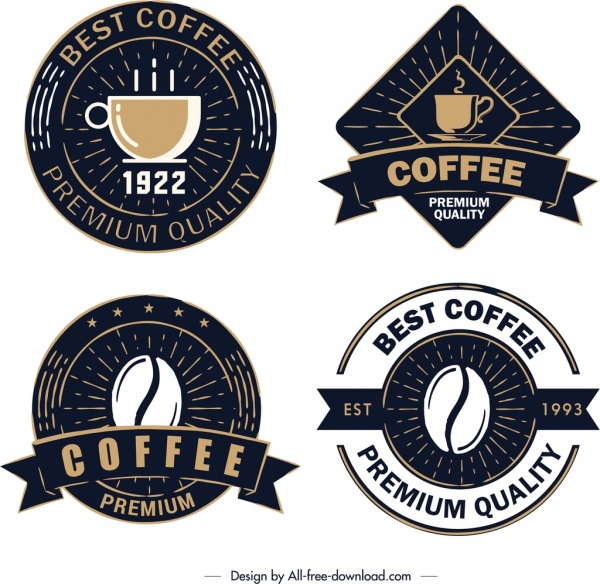 コーヒーはエレガントなレトロな暗いデザイン テンプレートにラベルを付ける