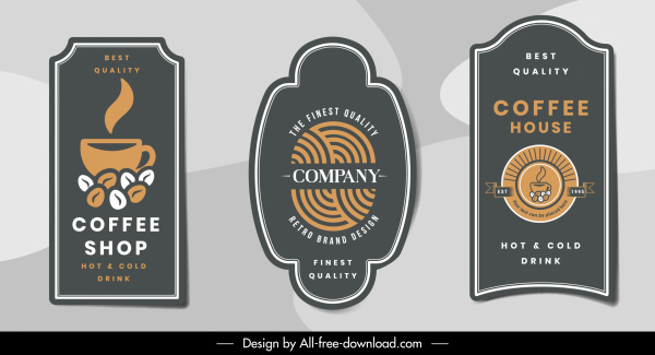 Kaffee-Label-Vorlagen flach dunkles klassisches Design