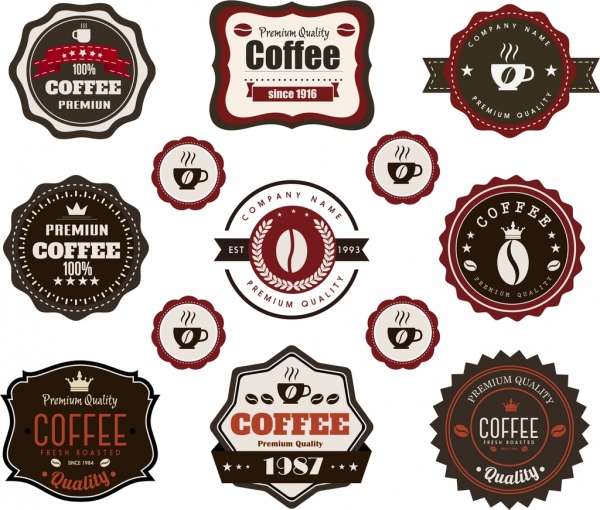 Kaffee Label Kollektion Vintage Dekor flachen Formen