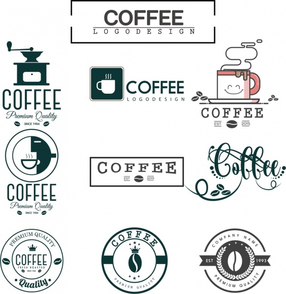 Coffee logo sets Diseño plano varias formas de aislamiento