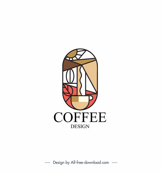 コーヒーロゴテンプレート豆カップスケッチ幾何デザイン