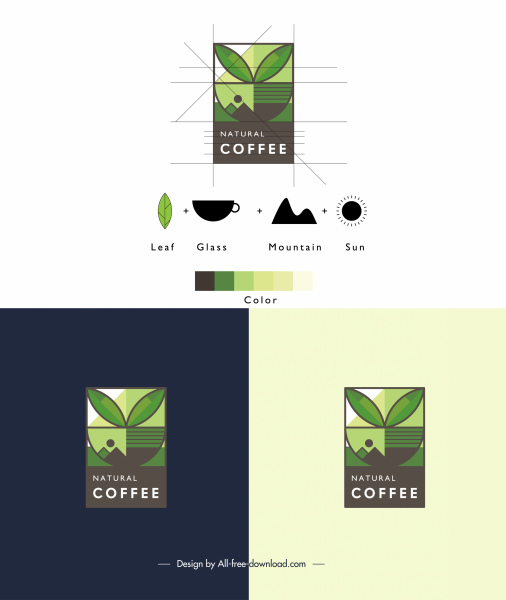 layout de elementos planos do modelo de logotipo de café