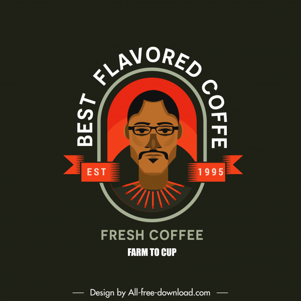 Kaffee-Logo-Vorlage Mann Porträt Dekor flach klassisch