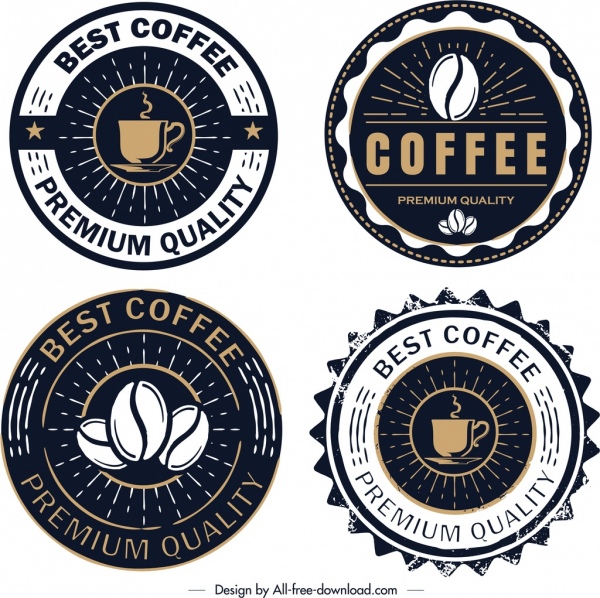 Шаблоны логотипов кофе ретро круг темный дизайн