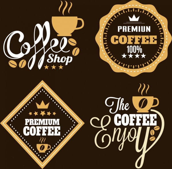 Café logotipos etiquetas series Flat Brown White Design
