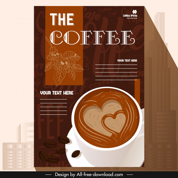 Kaffee-Menü Umschlagtexte Vorlage dekoriert Tasse verschwommen