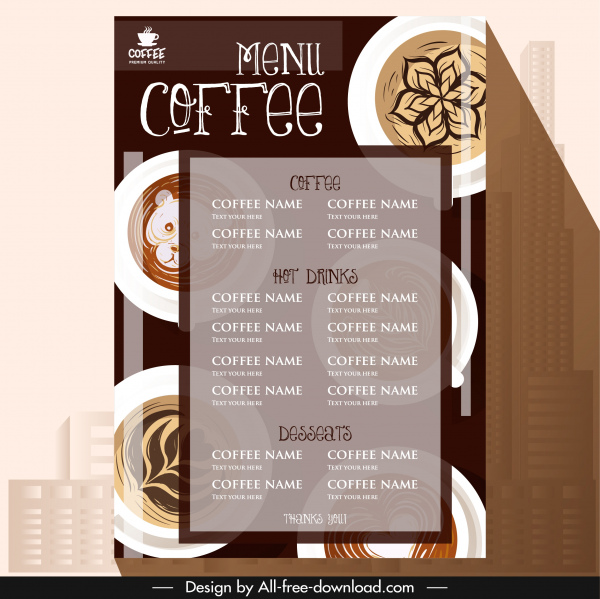caffè dal menu modello elegante tazze marrone classico arredamento