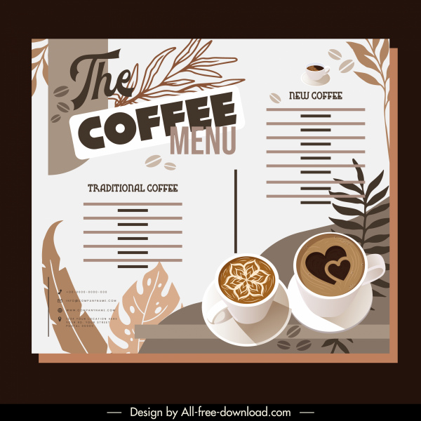 template menu kopi dekorasi coklat klasik yang elegan