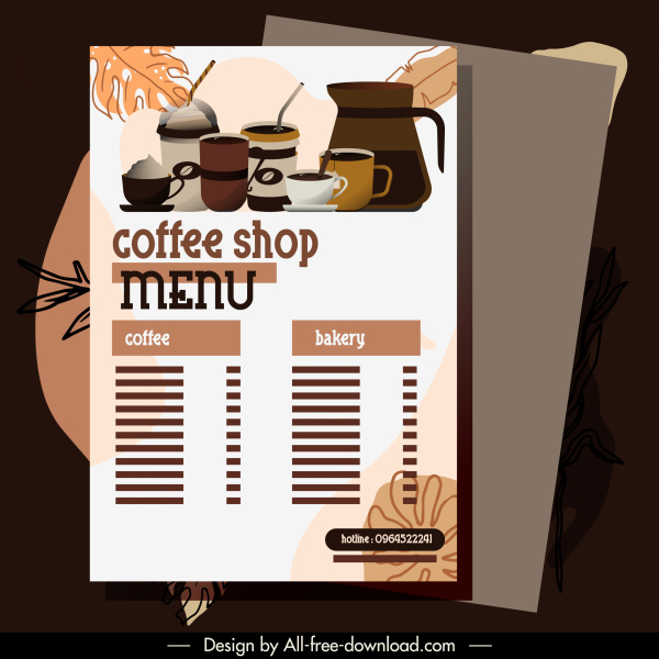 template menu kopi dekorasi coklat datar yang elegan