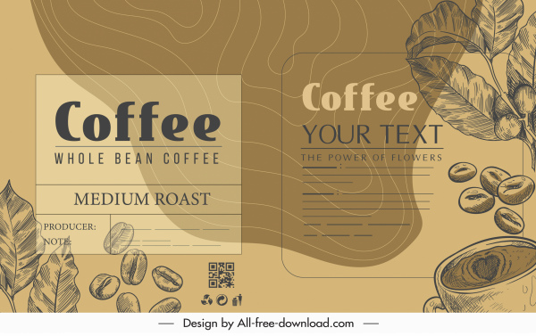 шаблон кофейного меню винтажный рисованной лист фасоли эскиз