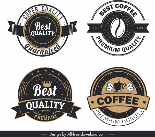Kaffee-Qualitätslabel Vorlagen Vintage Dekor Kreisform