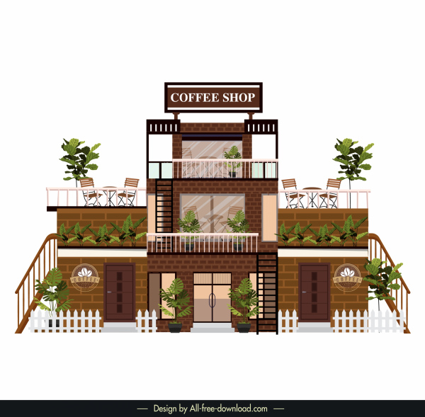 咖啡店建筑模板现代砖墙装饰