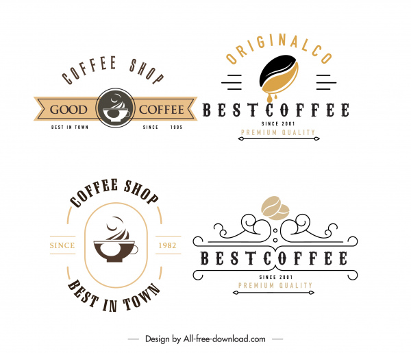 coffee shop logo modelli piatto schizzo elegante classico