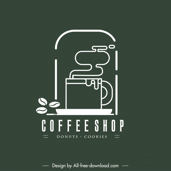 咖啡店標誌經典平面素描。
