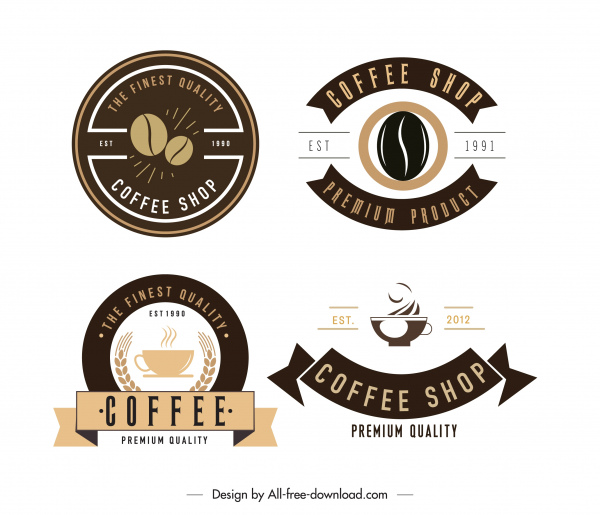 logotipos de cafeteria sem sombra decoração plana brilhante