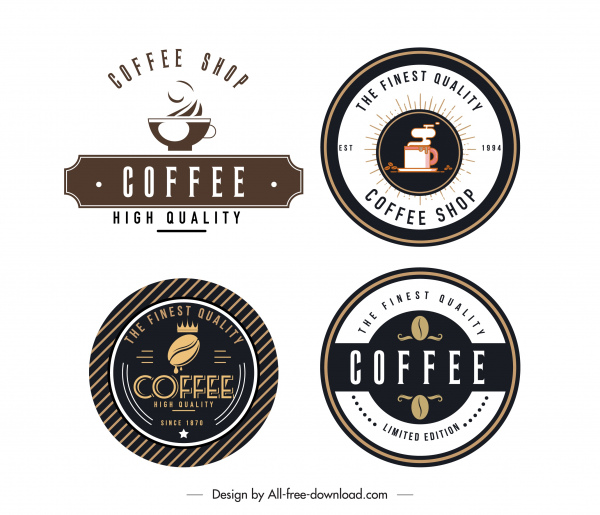 ร้านกาแฟ logotypes การตกแต่งแบบเรียบคลาสสิก