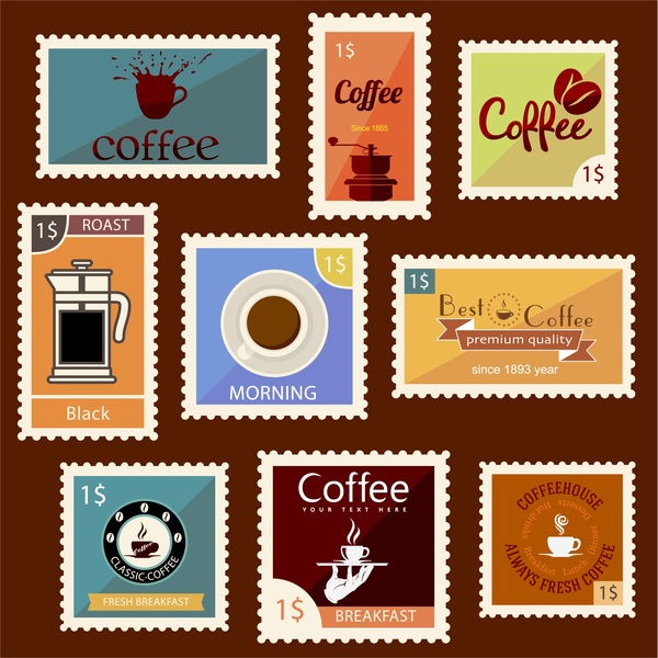 커피 스탬프 컬렉션 디자인 빈티지 스타일