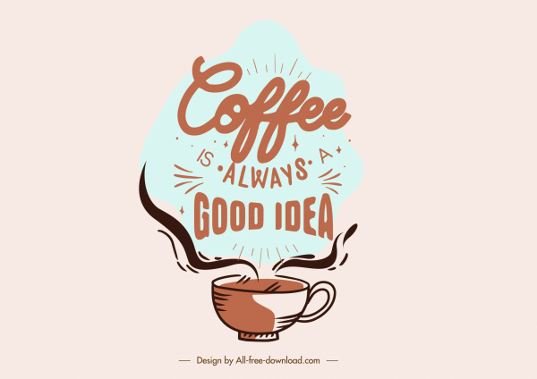 cà phê phong cách biểu tượng retro handdrawn chén văn bản trang trí