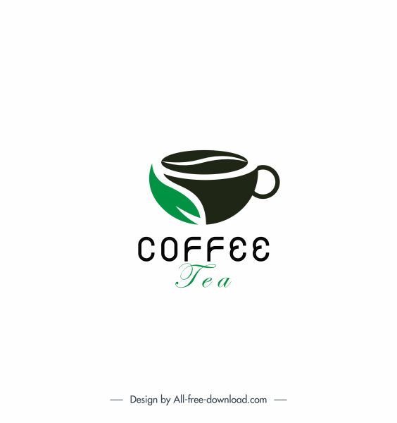 teh kopi logotype sketsa kacang daun cangkir datar