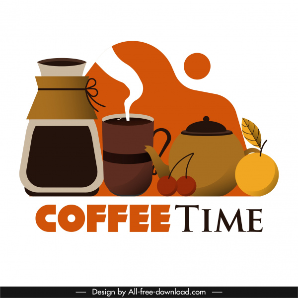 Kaffee-Zeit-Banner bunte klassische Dekor Objekte Skizze