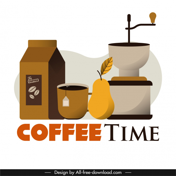 cartel de tiempo de café objetos esbozo diseño clásico coloreado