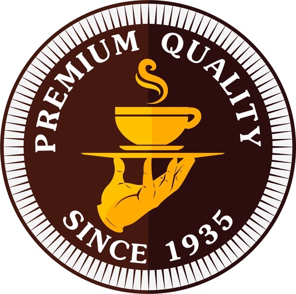 Desain vintage logo kopi dengan tangan memegang cangkir