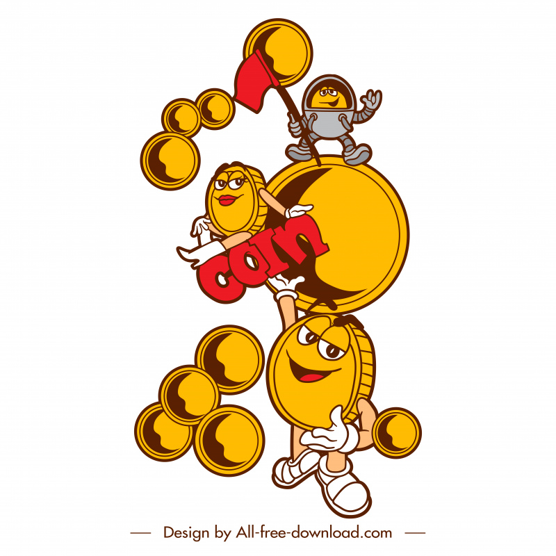 Coin Everywhere Elemento de diseño Dynamic Funny Stylized Cartoon Design