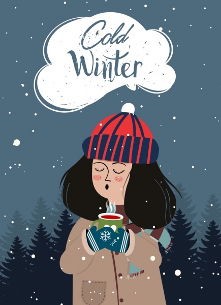 寒い冬の図面の女の子アイコンの色漫画