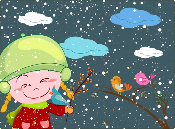  Frio Invierno Dibujo Alegre Niña De Dibujos Animados De Colores-dibujos Animados Del Vector-vector Libre Descarga Gratuita