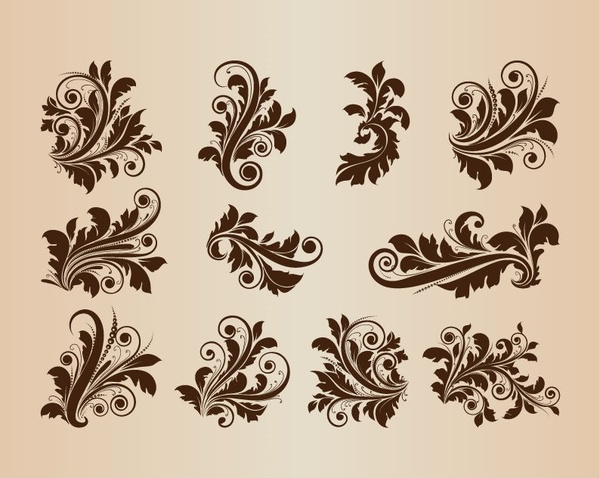 colección de elementos de adorno de diseño floral vintage vector