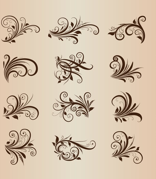 raccolta di elementi di disegno di vettore dell'ornamento floreale dell'annata